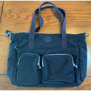 Kipling Cyrene Medium Duffle Tote Bag Double Handle Black Nylon